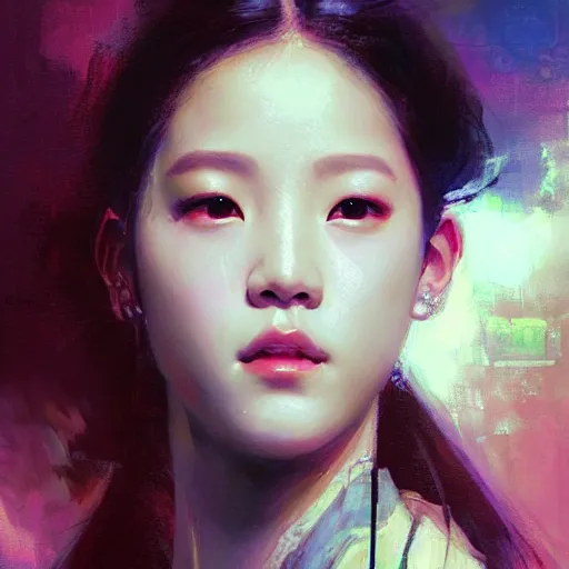 Image similar to kim jisoo, blackpink, hyperrealistic portrait, bladerunner street, art of elysium by jeremy mann and alphonse mucha, fantasy art, photo realistic, dynamic lighting, artstation, poster, volumetric lighting, very detailed face, 4 k, award winning