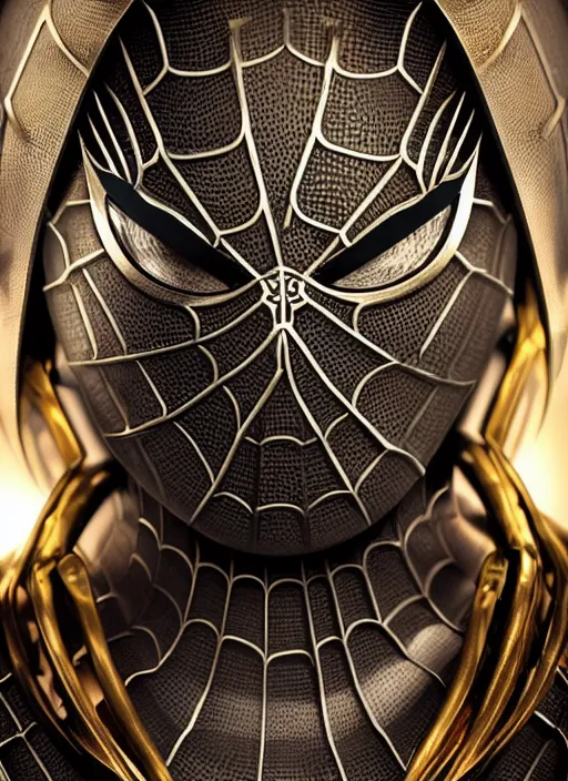 Prompt: hyper realistic glorious ancient celtic spiderman in a obsidian metal armor, futuristic design, designed by makoto kobayashi and luca zampriolo, portrait, cyberpunk style, wood and gold details, intricate, extremely detailed, ornate, deep of field, hard surface, exoskeleton, substance designer metal unreal engine. amazing likeness. very detailed.