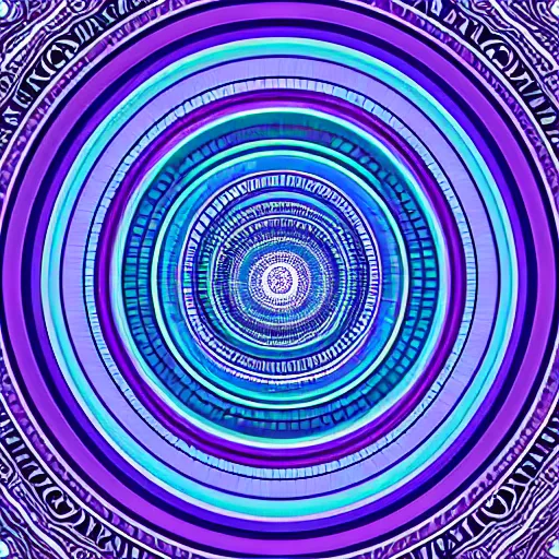 Image similar to three dimensional multilayered patterns inside a circle, intricate detail, complex, colorscheme purple and blue