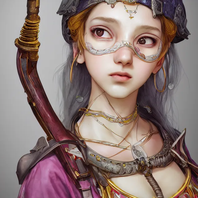 Image similar to studio portrait of neutral good colorful female cleric bard healer as absurdly beautiful, elegant, young skinny gravure idol, ultrafine photorealistic detailed face illustration by kim jung gi, irakli nadar, intricate linework, sharp focus, bright colors, matte, octopath traveler, final fantasy, unreal engine highly rendered, global illumination, radiant light, intricate environment