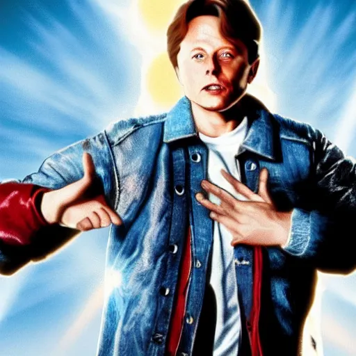 Image similar to back to the Future but Marty McFly is Elon Musk