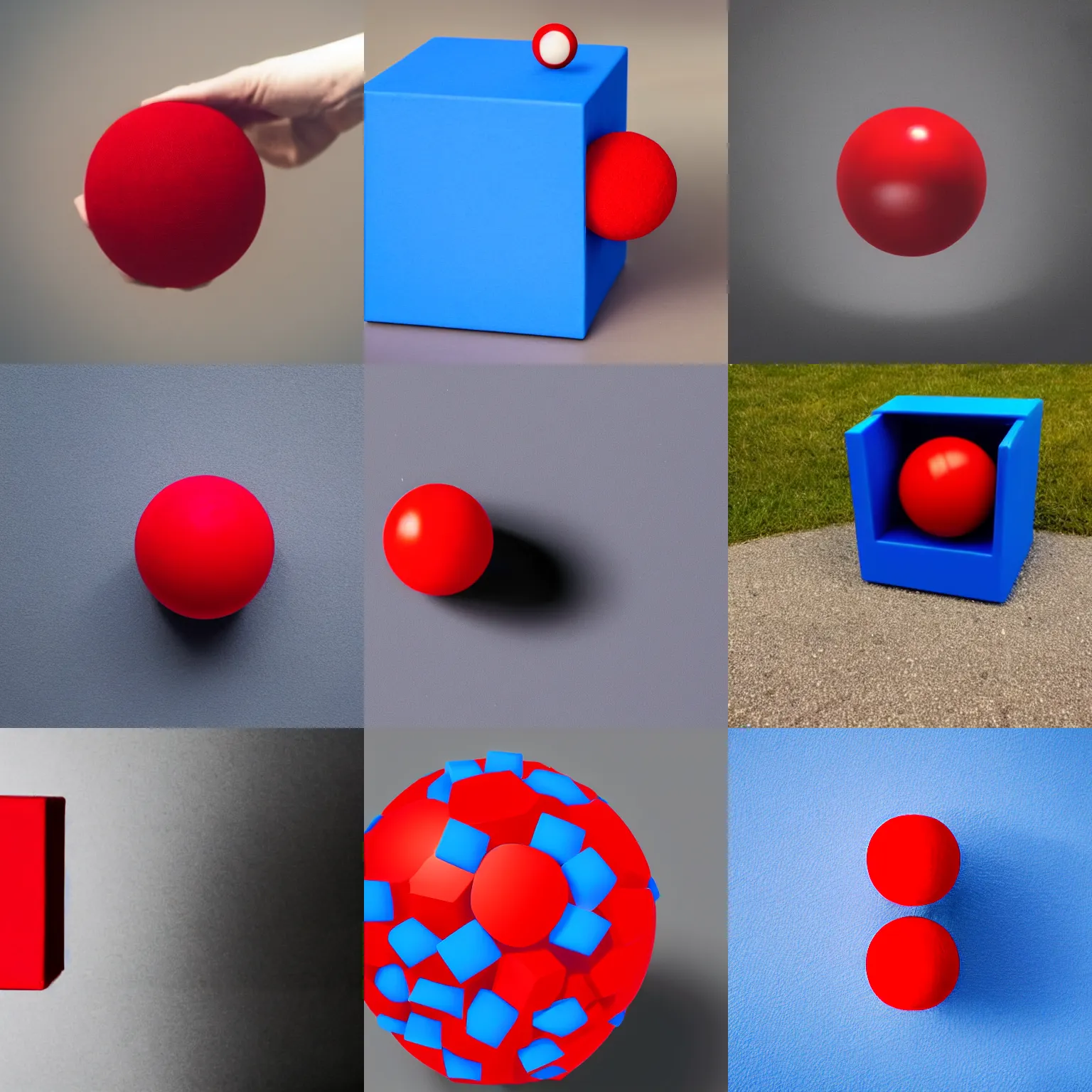 Prompt: a red ball on a blue cube