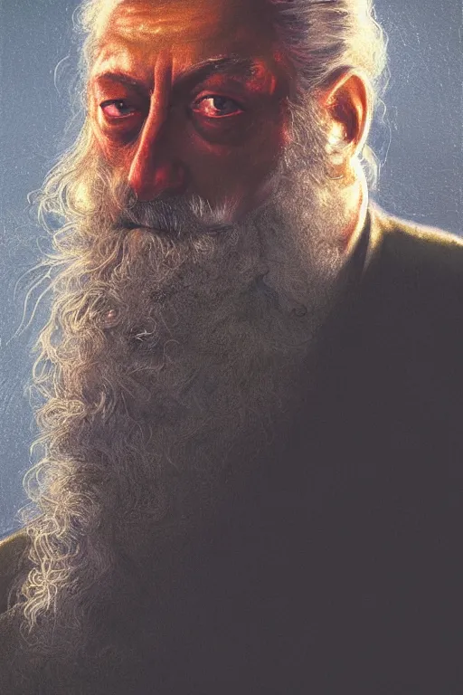 Prompt: a close-up portrait of Alan Moore, dramatic backlighting, golden hour, autochrome, high contrast, highly detailed, sharp focus, digital painting, concept art, illustration, rock, chiaroscuro, trending on artstation, art by greg rutkowski and michelangelo, composition by Raphael and Caravaggio