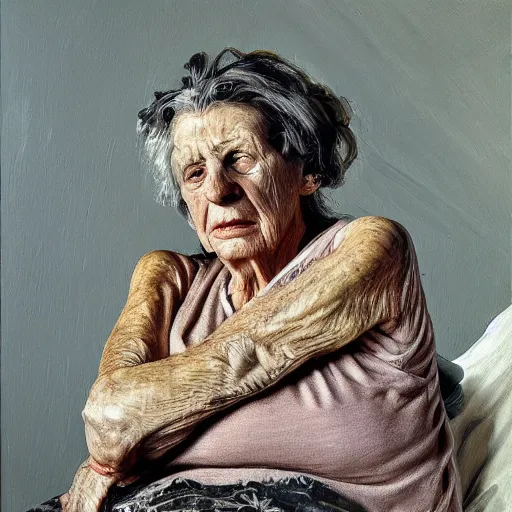 Prompt: high quality high detail painting by lucian freud, hd, portrait of a dead grandmother, photorealistic lighting