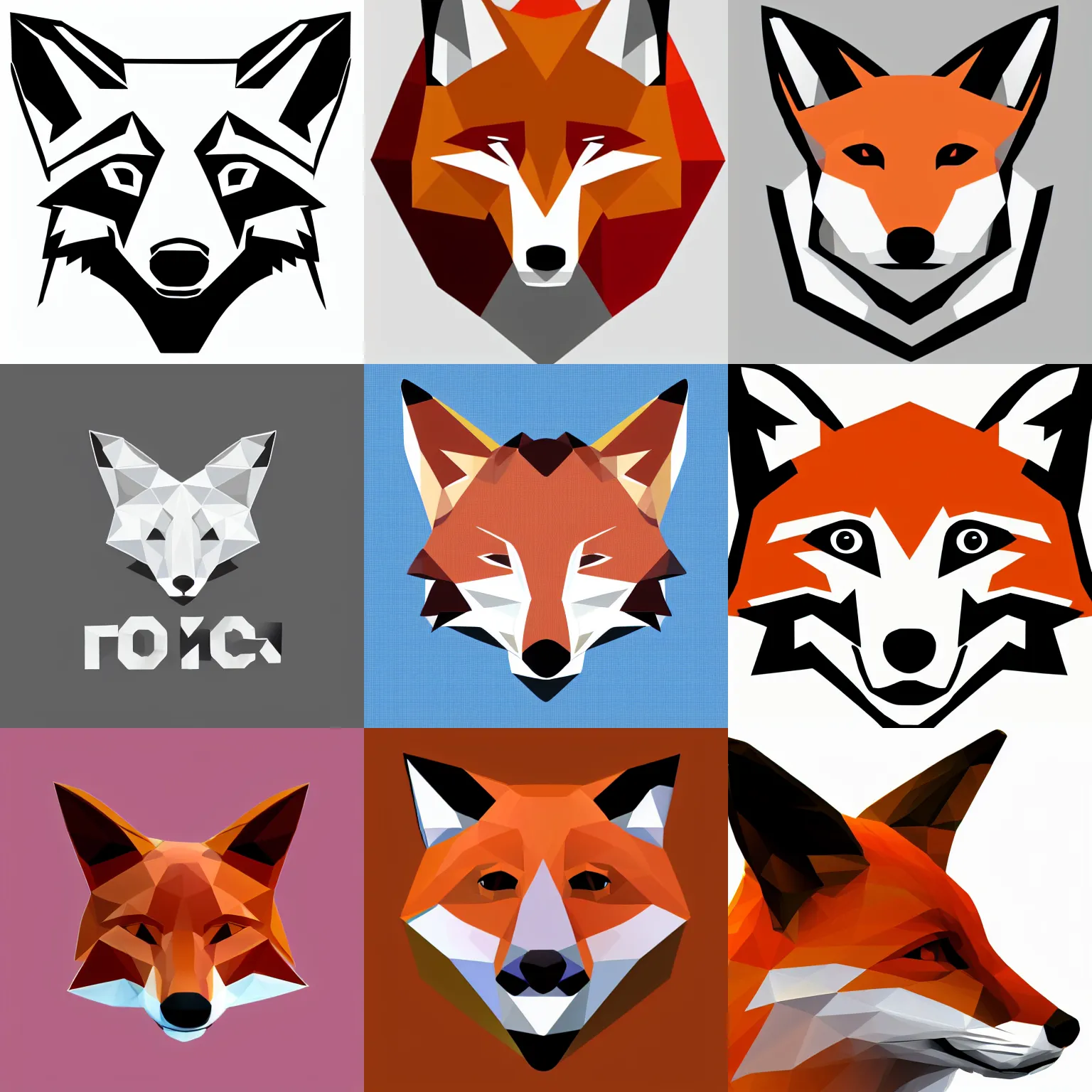 Prompt: a vector logo of the head of a fox, the fox is smiling, low poly