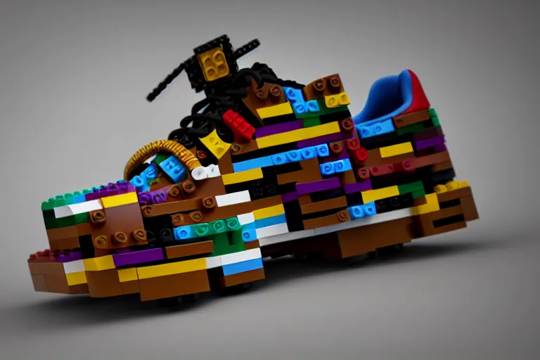 Image similar to sneaker made out of lego, steampunk, sculpture, cinema 4 d, octane render