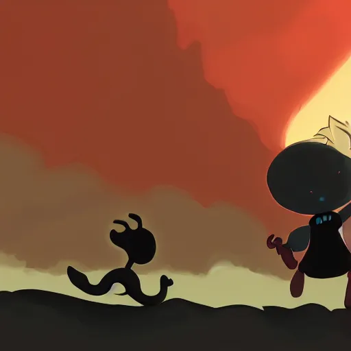 Image similar to a shadow - like figure closing in on gumball watterson, forcing him to flee, dark atmosphere, trending on artstation, digital art, eerie lighting