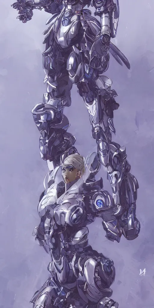 Image similar to beautiful and gorgeous female azure mech warrior by Masamune Shirow, manga, single face, trending on artstation, WLOP, detailed, intricate, elegant, sfw version