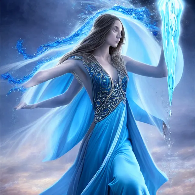 Image similar to beautiful!! elemental water witch with intricate blue robes and water powers artgerm anne stokes highly detailed 8 k hdr smooth sharp focus high resolution award - winning photo photorealistic