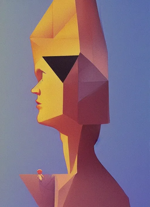 Prompt: isometric woman in a pixilated paper bag over the isometric head Edward Hopper and James Gilleard, Zdzislaw Beksinski, highly detailed