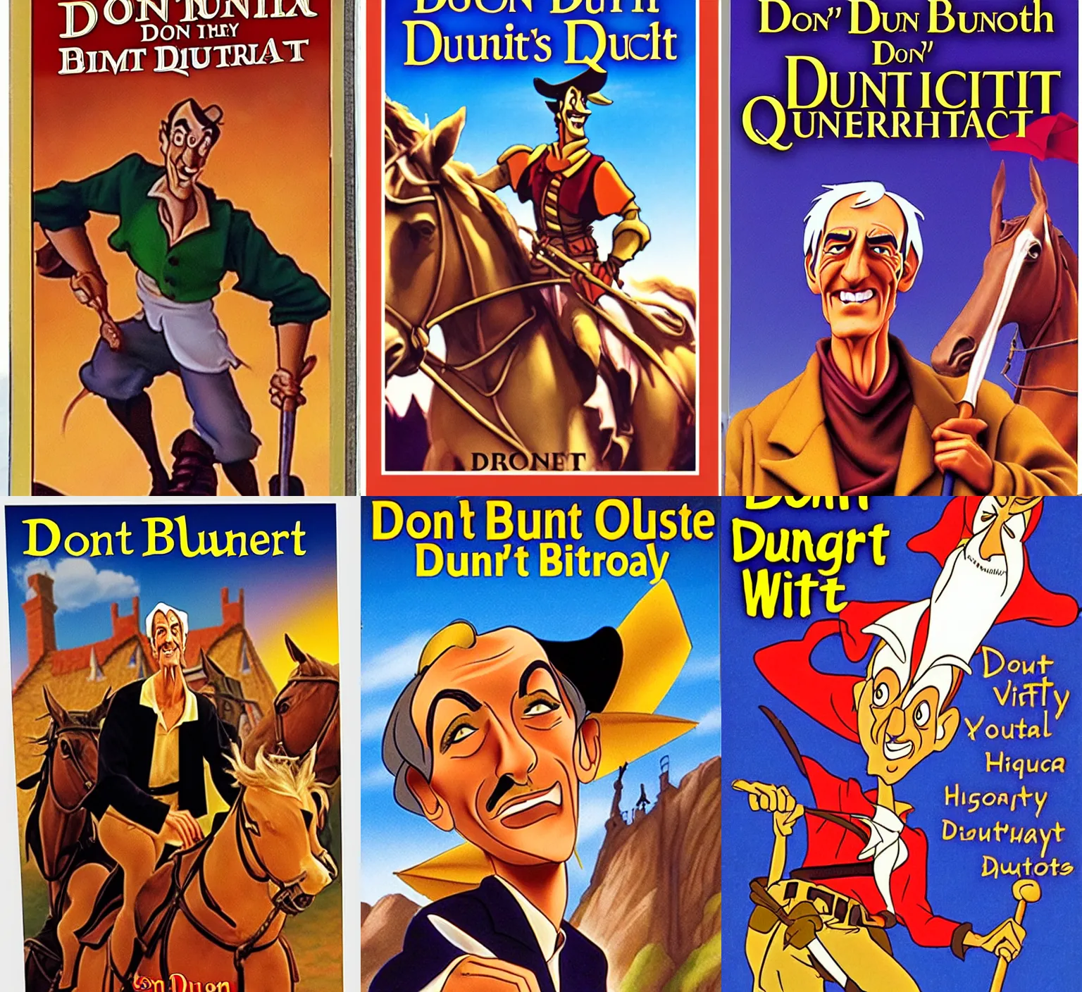 Prompt: don bluth's don quixote biography documentary by disney home videos, vhs cover