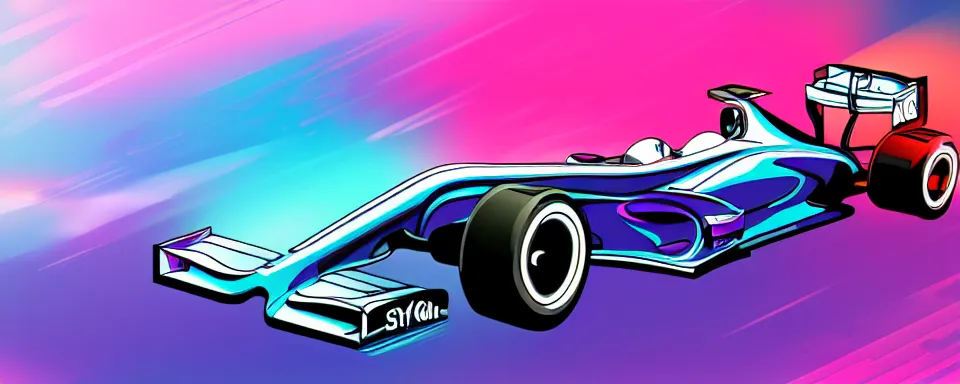 Prompt: formula one car, synthwave illustration, motion blur, blue aesthetic