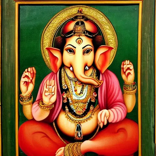 Image similar to a renaissance style portrait painting of Ganesha