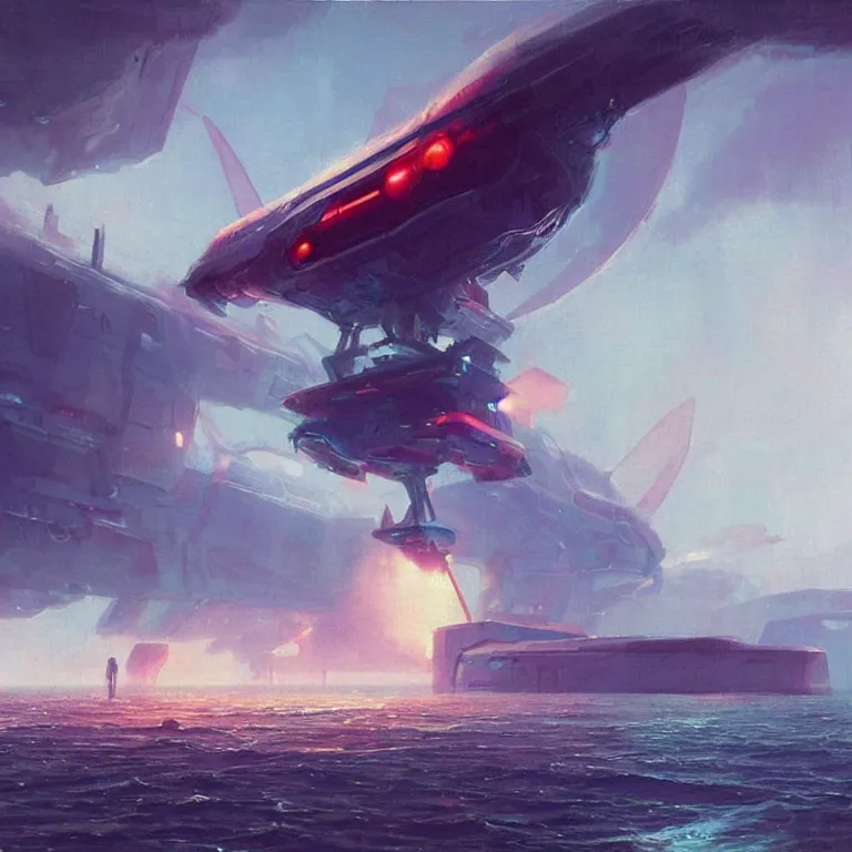 Image similar to behemoth spaceship covered in antenna that is crashing into the ocean, scifi concept art, by john harris, by simon stalenhag, stunning, award winning