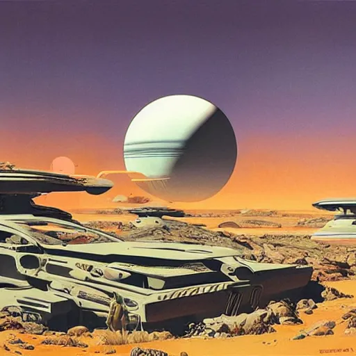 Image similar to post apocalyptic planet by syd mead