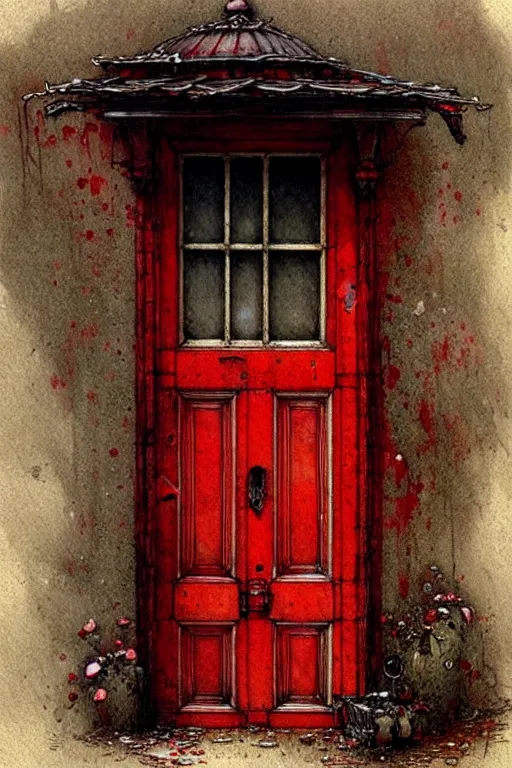 Prompt: ( ( ( ( ( decaorated red door, intricate. muted colors. ) ) ) ) ) by jean - baptiste monge!!!!!!!!!!!!!!!!!!!!!!!!!!!