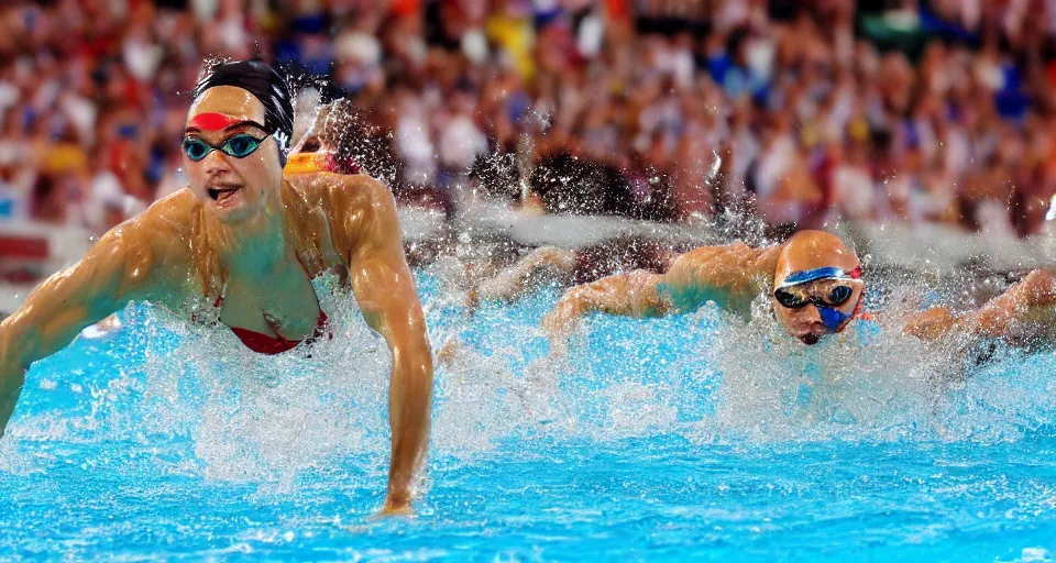 Image similar to olympic swimming in sand instead of water, extremely coherent, motion blur