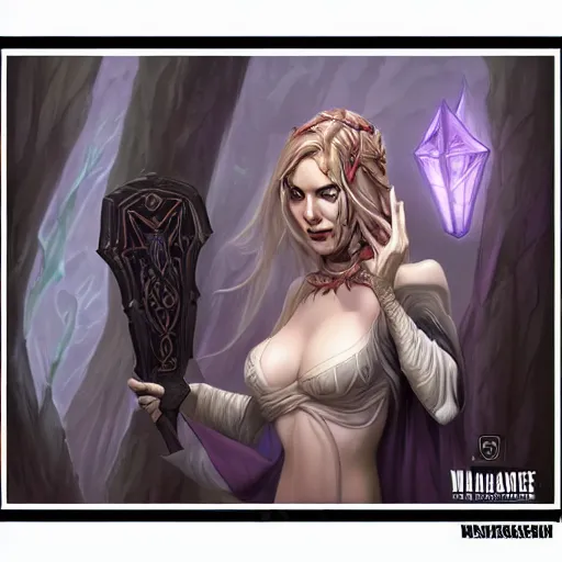 Prompt: portrait of beautiful undead enchantress, waist - up, perspective, dnd, by magali villeneuve