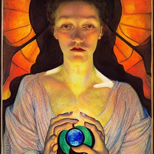 Prompt: the dawn queen with her lantern, by annie swynnerton and diego rivera and nicholas roerich, symbolist, dramatic lighting, elaborate geometric ornament, art brut, smooth, sharp focus, extremely detailed, leo and diane dillon, adolf wolfli, soft pastel colors