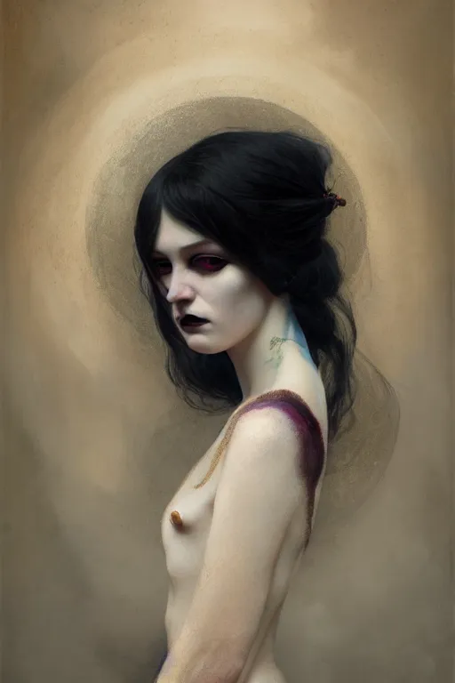 Image similar to of beautiful goth female, beauty portrait by greg rutkowski, hilma af klint, moebius, victo ngai, sharp focus, global illumination, highly detailed, masterpiece, award winning, post processing