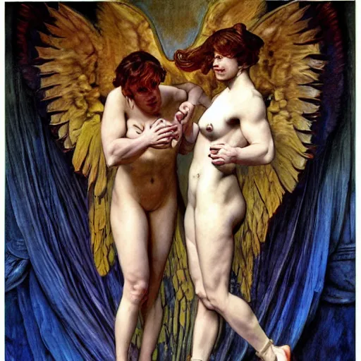 Prompt: angels wrestling demons, hyper realistic, digital painting. art station. mood lighting, highly detailed, concept art, intricate, sharp focus, by shaun and alphonse mucha berke - h 1 2 0 0