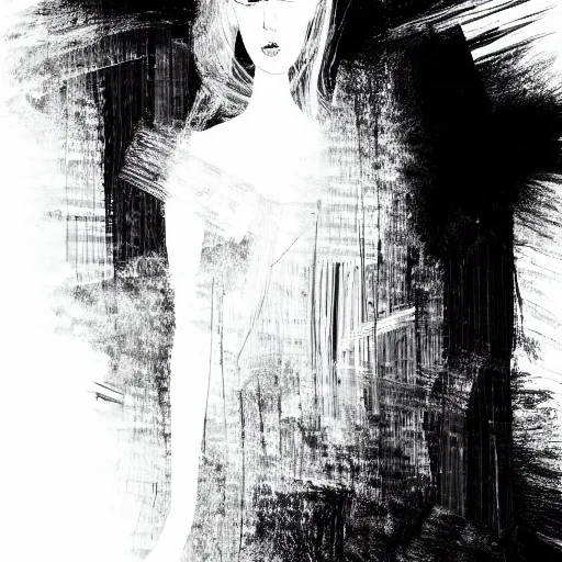 Image similar to the abstract painting of an image of a lady artistic flat illustration by by Patrick Guyton,creative art,soft colors mono chromatic, black color on white background