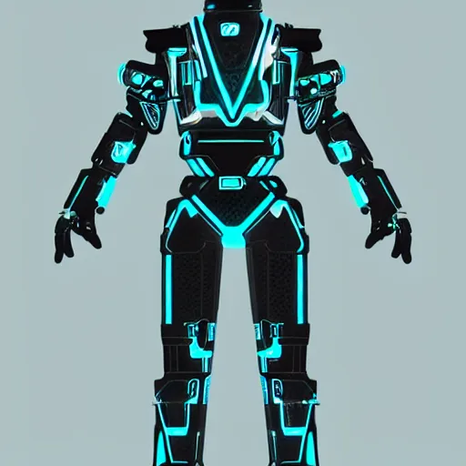 Image similar to Cowboy wearing an armor from the movie Tron Legacy, full body, synthwave background, digital painting, detailed, artstation, high quality, hyperrealism