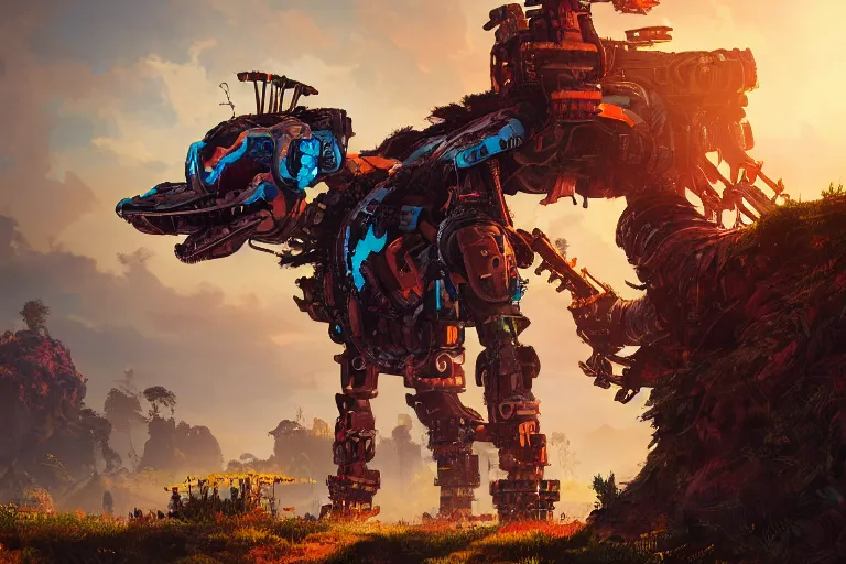 Image similar to bristleback machine mecanical creature robot of horizon forbidden west horizon zero dawn radiating a glowing aura global illumination ray tracing hdr fanart arstation by ian pesty and alena aenami artworks in 4 k