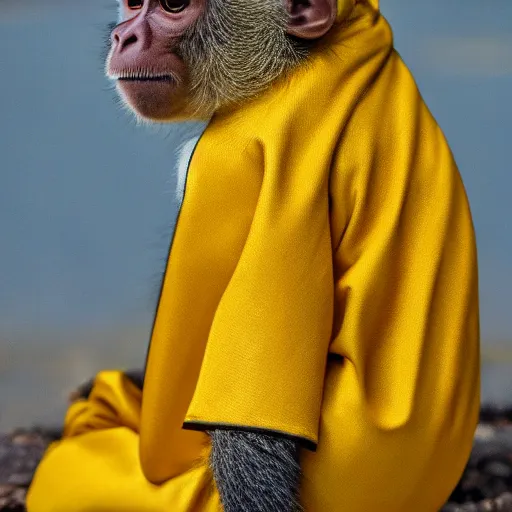 Image similar to a monkey wearing a yellow kimono, 8 k