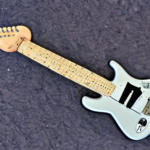 Image similar to a stratocaster electric guitar sitting idle on the moon. moon landing. detailed