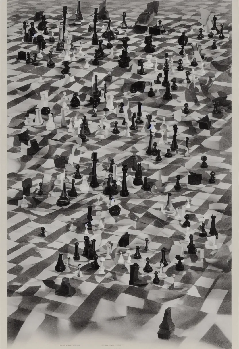 Prompt: infinite chessboard, archival pigment print by Marcel Duchamp and Irving Penn, 1919