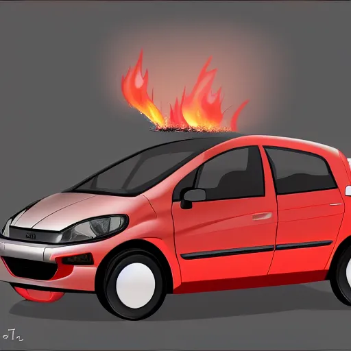 Prompt: A red Peugeot 1007 that is on fire, digital art, trending on artstation