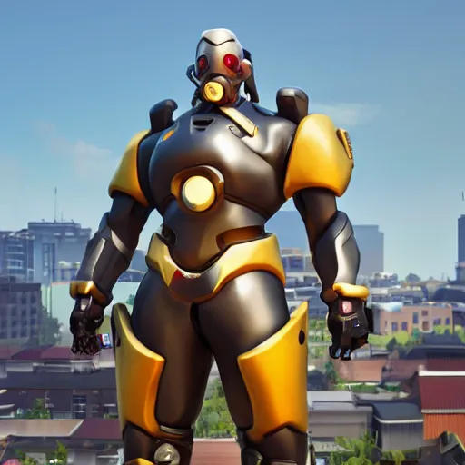 Image similar to ho chi minh is the newest overwatch character, kings row in the background, octane render, blender render, unreal engine, standing pose, cinematic lighting, symmetrical