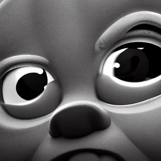 Image similar to black and white creepy Teletubbies with wide open human realistic eyes with red veins, highly detailed, sharp focus, octane render, cosmic horror, surrealistic