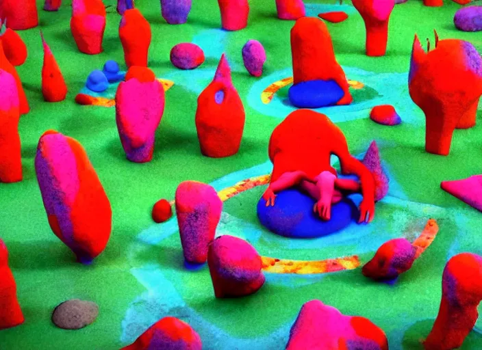 Image similar to ! dream a still image from a psychedelic underground claymation movie by bruce bickford, technicolor 4 k