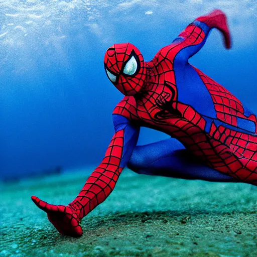 Prompt: underwater shoot photo of Spiderman