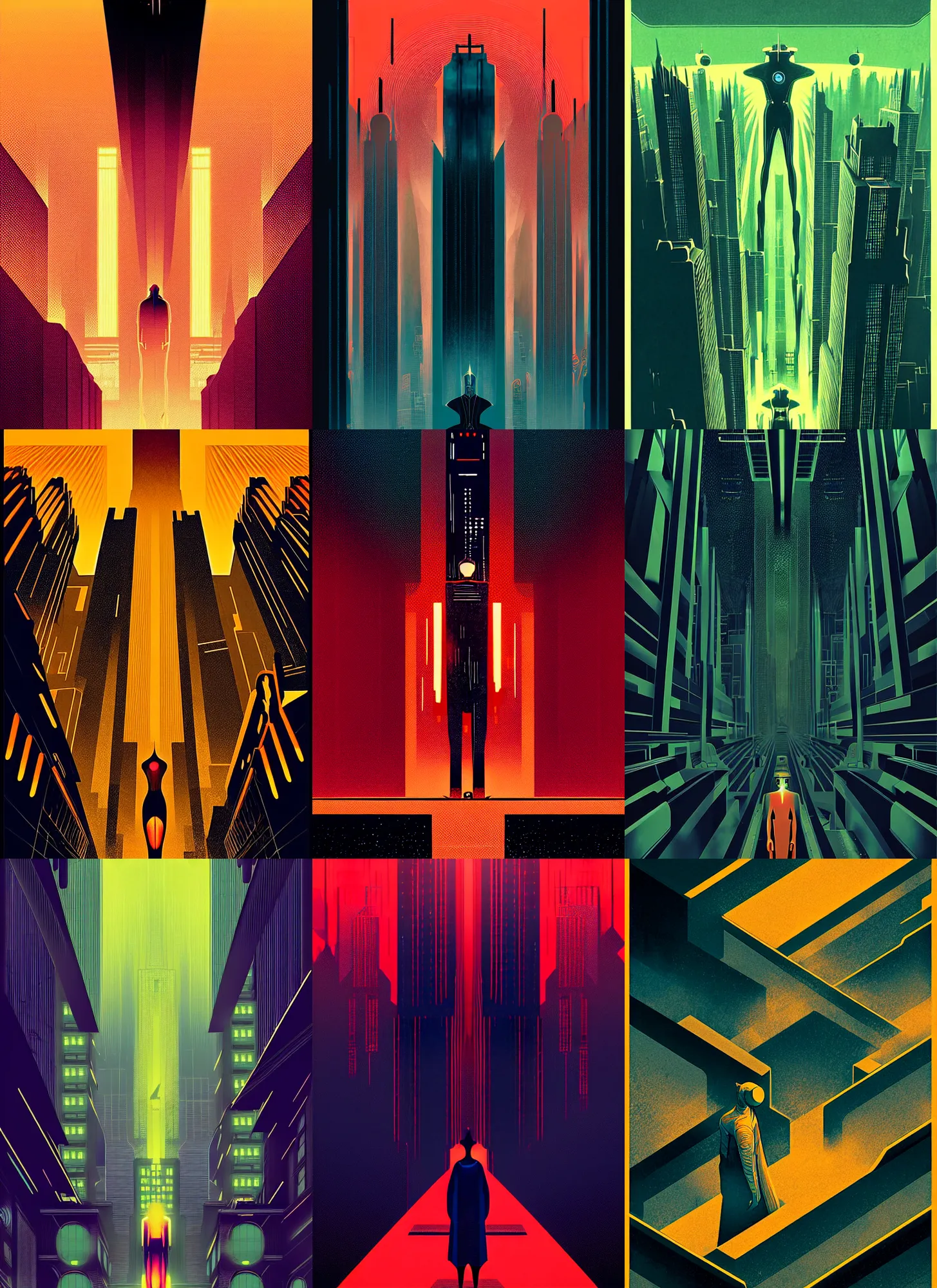 Prompt: ( ( dither ) ), editorial illustration fritz lang's metropolis, dynamic pose, modern art deco, ( ( mads berg ) ), christopher balaskas, victo ngai, rich grainy texture, detailed, dynamic composition, wide angle, moebius, volumetric, kyoani, yoshinari yoh, matte print