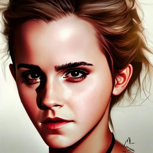 Prompt: emma watson body painted, art by artgerm and wlop