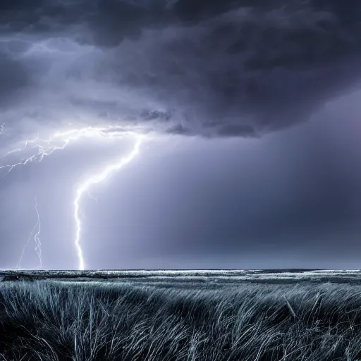 Prompt: A large ominous storm god center frame, Lightning raining down in background from the backlit clouds, triumphant, glorious, HD, 4k, incredibly detailed, intricate, masterpiece,