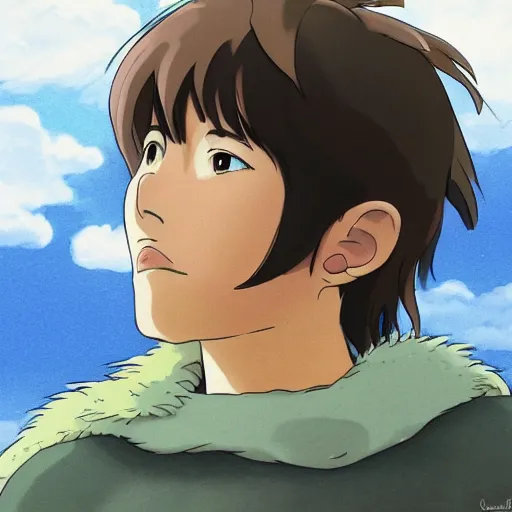 Prompt: friendly guy and small animal , with Fragile looking character portrait face made in Studio Ghibli artstyle ,highly detailed art, beautiful scene, sharp focus, smooth, 8k, anime art, fantasy, style in ghibli anime style, fantasy, island,8k