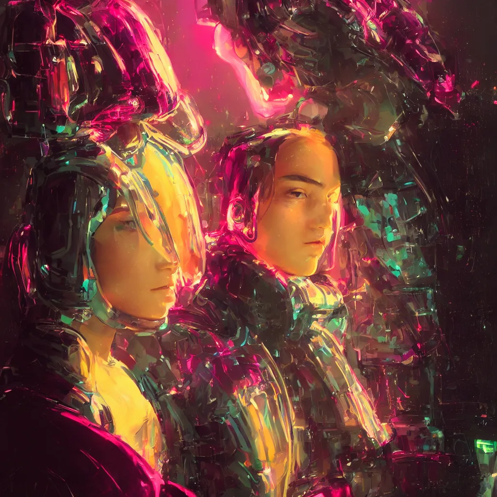 Image similar to detailed side profile portrait Neon Girl, cyberpunk futuristic neon, reflective puffy coat, by Ismail inceoglu dragan bibin hans thoma greg rutkowski Alexandros Pyromallis Nekro Rene Maritte Illustrated, Perfect face, fine details, realistic shaded, fine-face, pretty face, 8k, UHD, ray tracing