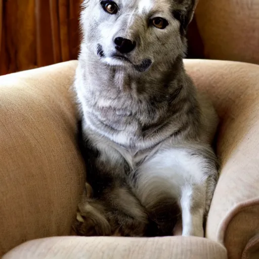 Image similar to cozy picture of older handsome lord richard is sitting gracefully on a sofa, his eyes look wise