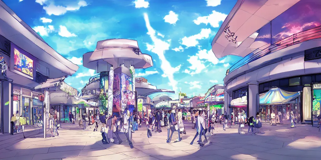 Prompt: mall at daytime, anime!, award - winning digital art