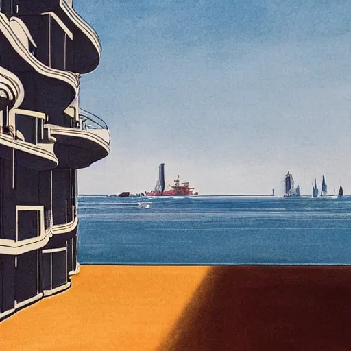 Prompt: a futuristic building amarone bin, by asher brown durand, matte painting, an ink drawing bright layerd heaven relish ocean liner wavy tower, by mark rothko and ilya kuvshinov