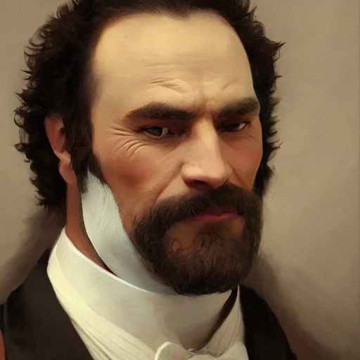 Image similar to detailed portrait painting of gentleman orc wearing brown tuxedo by William-Adolphe Bouguereau, deviantart, artstation, fantasy