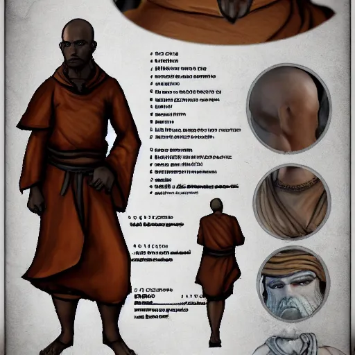 Prompt: monk, character reference sheet