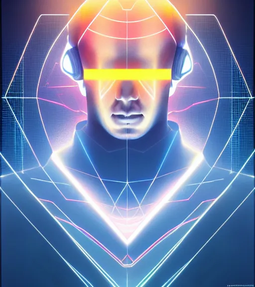 Image similar to symmetry!! european prince of technology, solid cube of light, hard edges, product render retro - futuristic poster scifi, lasers and neon circuits, handsome european prince, intricate, elegant, highly detailed, digital painting, artstation, concept art, smooth, sharp focus, illustration, dreamlike, art by artgerm