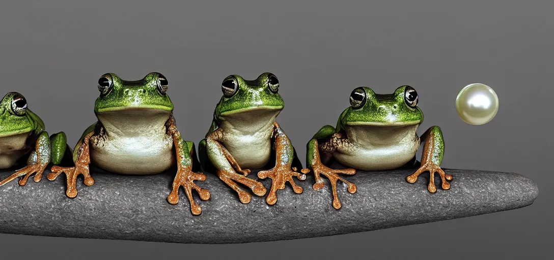 Image similar to three - headed frog holding a pearl ; 8 k, unreal engine