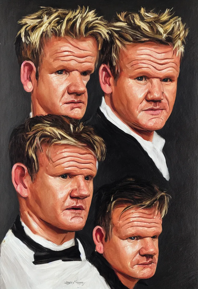 Prompt: A portrait of Gordon Ramsay, oil on canvas, classicism style