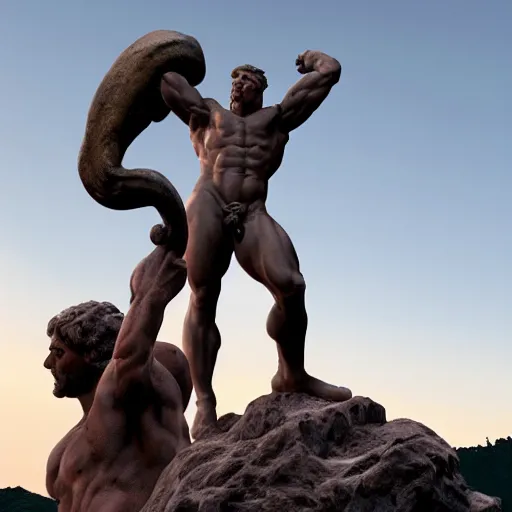 Prompt: a detailed sculpture of hercules, renaissance style by michelangelo and auguste rodin. volumetric lighting, ultra - hd, unreal engine 5, chaotic background